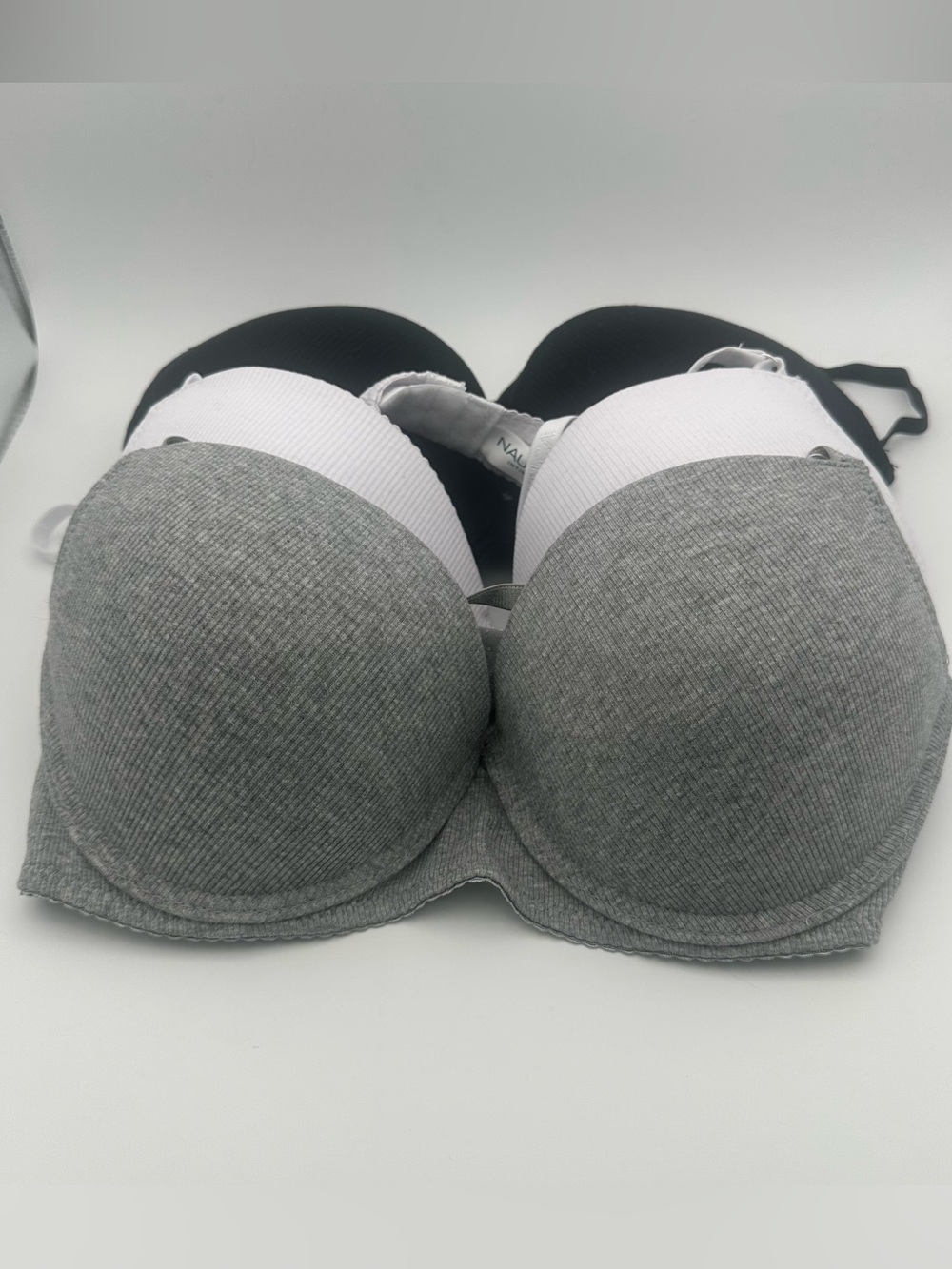 NEW Nautica Intimates Black/White/Heather Gray Three (3) Bra Bundle 38C